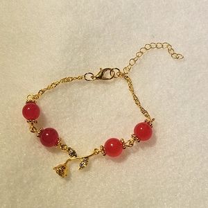 Cute Rose Decor Red Beaded Bracelet